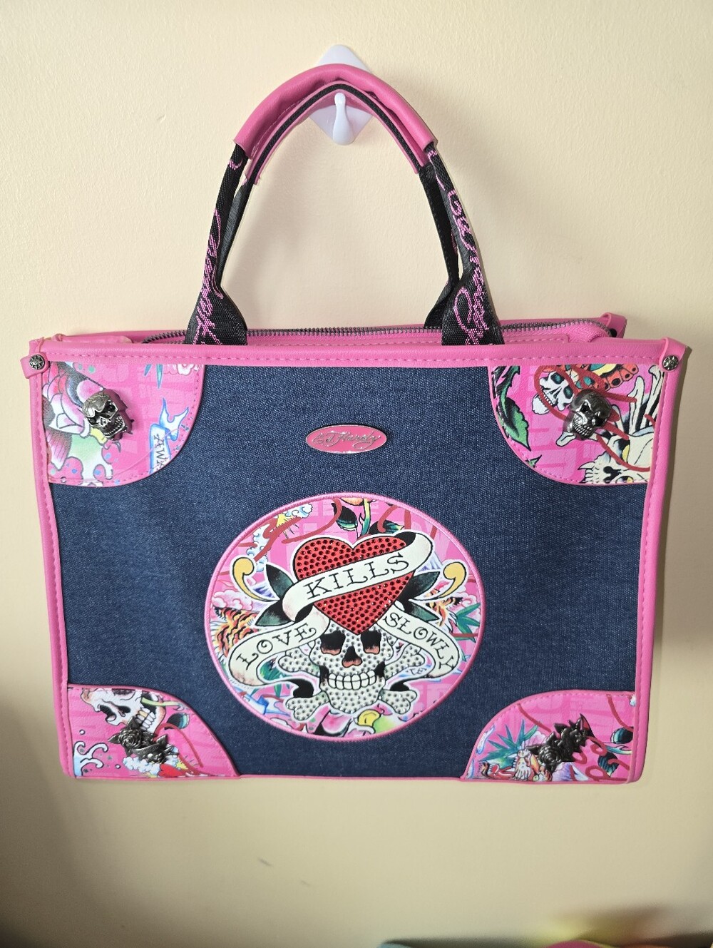 NWOT Ed Hardy Pink Tattoo Print Satchel Tote Bag